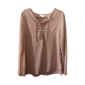 Light peach long flare sleeve tie up Blouse